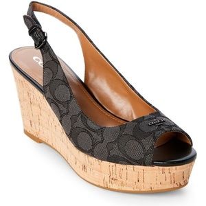 NEW Coach Signature Cork Wedge Sandals, Black Sz 8